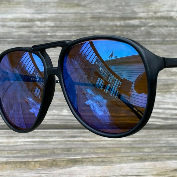 Classic Optical Sunglasses Black Frame Blue Mirror Lenses Unisex Eye Wear Shades main image 5